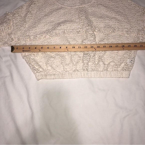 Fairy Lace Top Size Large Raw Edges Dolman Sleeves Cream Ivory Sheer Cropped - Picture 4 of 6